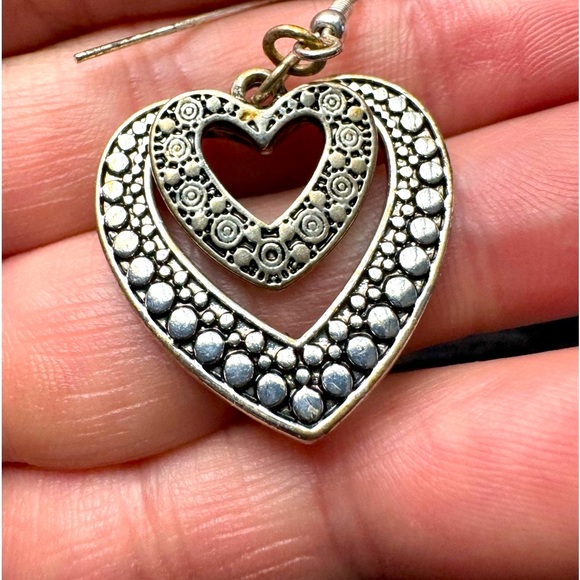 unbranded Jewelry - Womens Double Heart Silver Earrings Black Jewelry